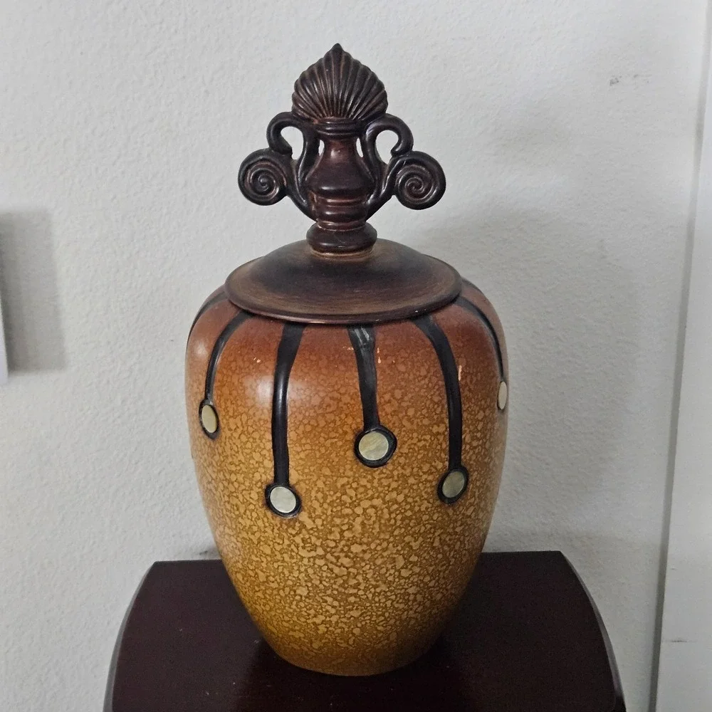 Brown Ginger Jar Decorative Urn Lidded Ceramic‎ Vase 16 inch Tall Decor Art